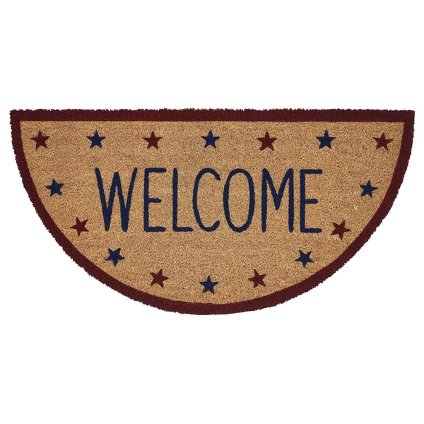 Patriotic Stars Welcome Coir Rug Half Circle 16.5x33