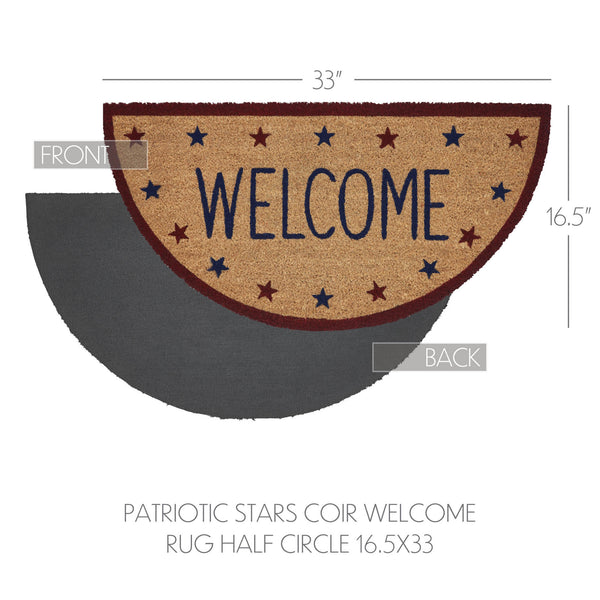 Patriotic Stars Welcome Coir Rug Half Circle 16.5x33