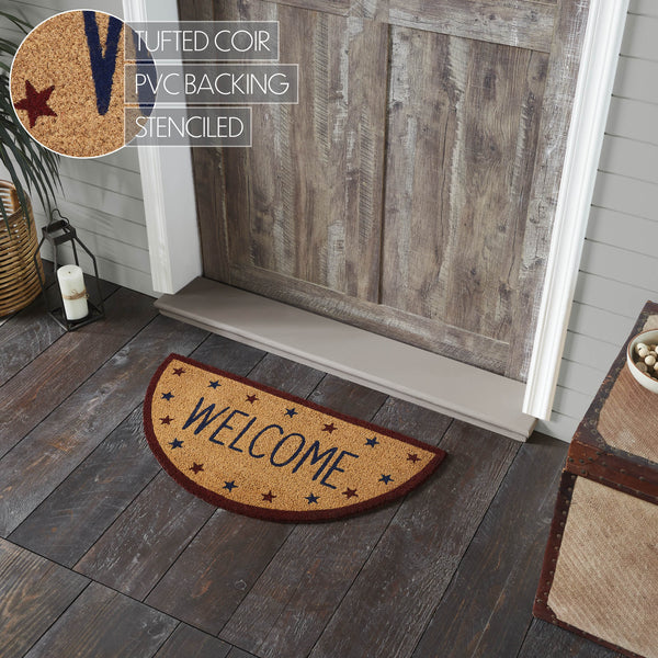 Patriotic Stars Welcome Coir Rug Half Circle 16.5x33