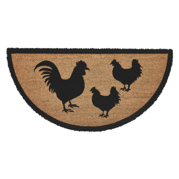 Down Home Rooster & Hens Coir Rug Half Circle 16.5x33