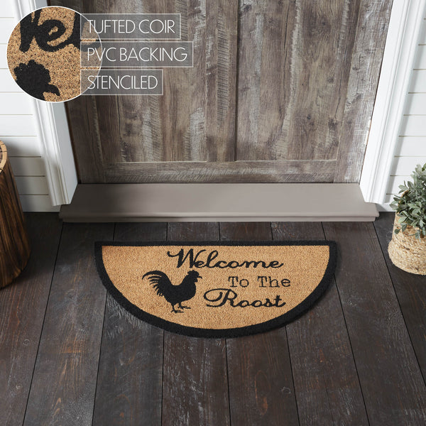 Down Home Welcome to the Roost Coir Rug Half Circle 16.5x33