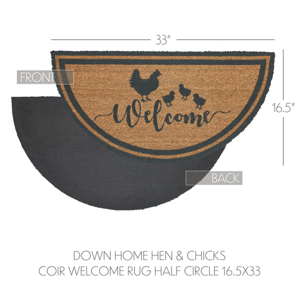Down Home Hen & Chicks Coir Welcome Rug Half Circle 16.5x33