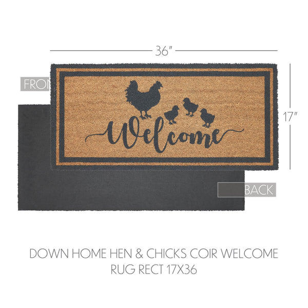 Down Home Hen & Chicks Coir Welcome Rug Rect 17x36