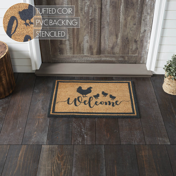 Down Home Hen & Chicks Coir Welcome Rug Rect 20x30