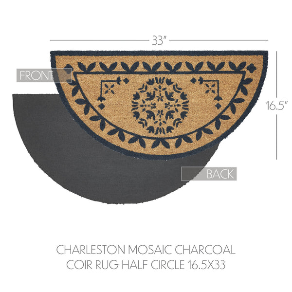 Charleston Mosaic Charcoal Coir Rug Half Circle 16.5x33