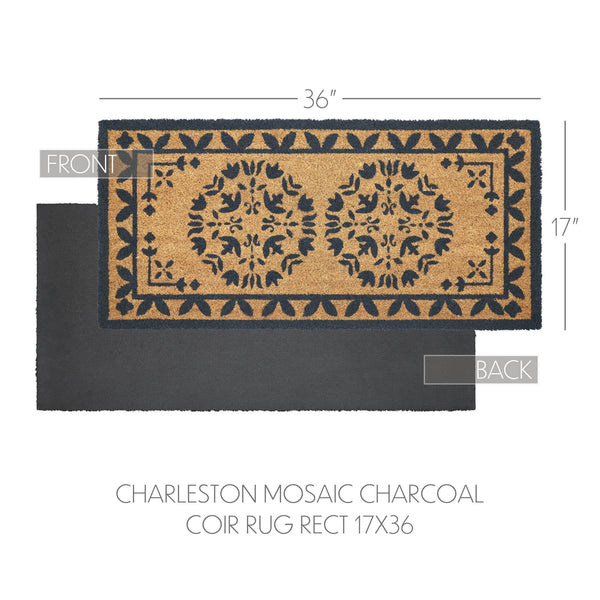 Charleston Mosaic Charcoal Coir Rug Rect 17x36