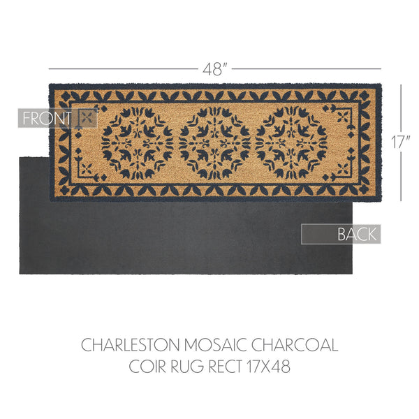 Charleston Mosaic Charcoal Coir Rug Rect 17x48