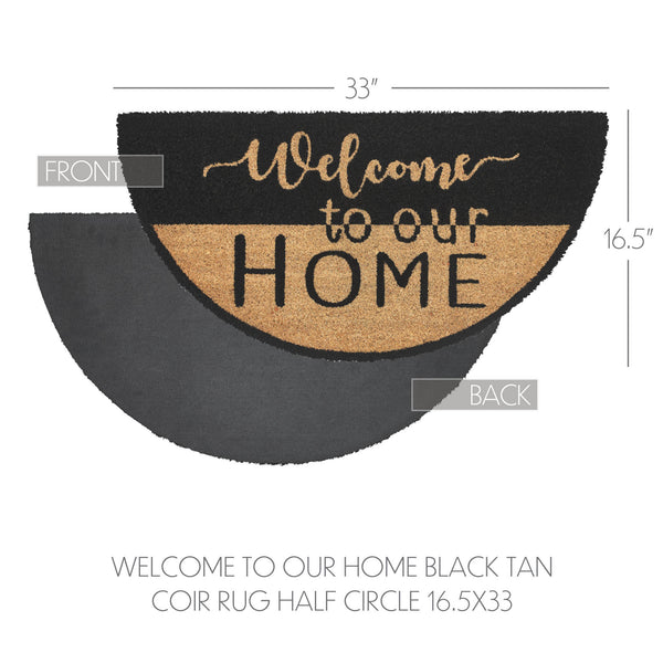 Welcome To Our Home Black Tan Coir Rug Half Circle 16.5x33