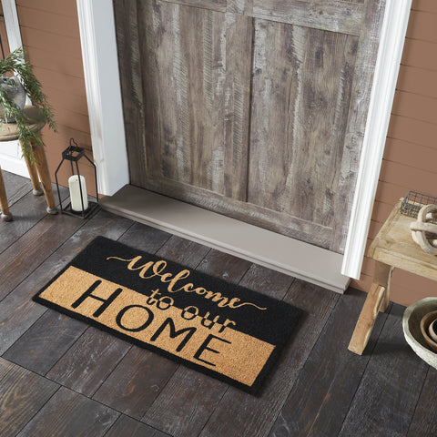 Welcome To Our Home Black Tan Coir Rug Rect 17x36