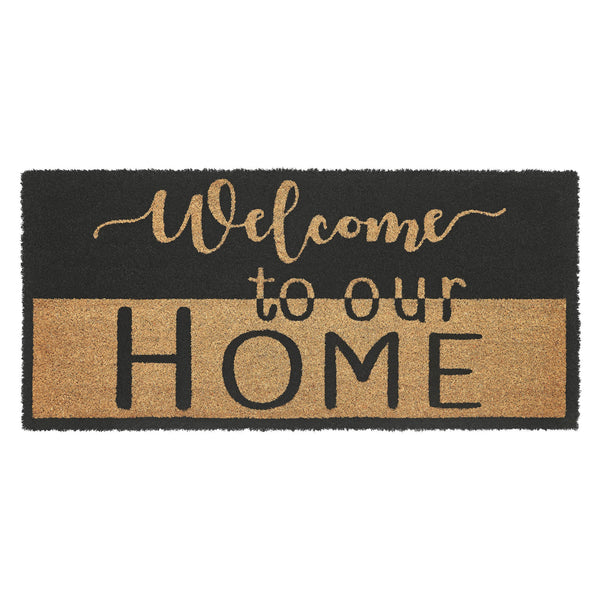 Welcome To Our Home Black Tan Coir Rug Rect 17x36