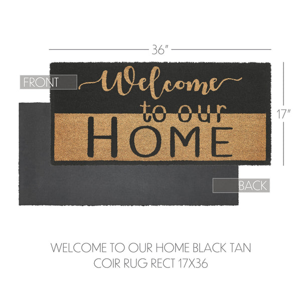 Welcome To Our Home Black Tan Coir Rug Rect 17x36