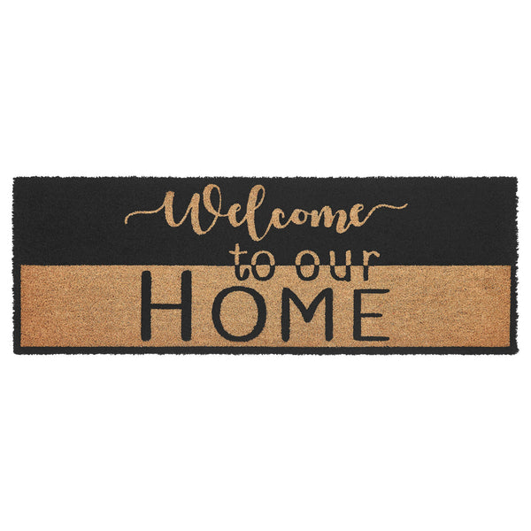 Welcome To Our Home Black Tan Coir Rug Rect 17x48