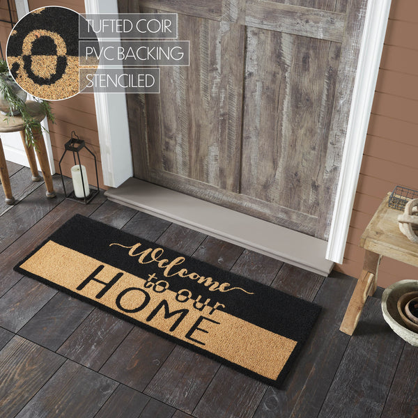 Welcome To Our Home Black Tan Coir Rug Rect 17x48