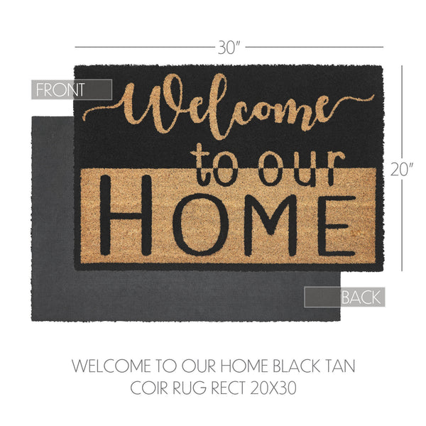 Welcome To Our Home Black Tan Coir Rug Rect 20x30