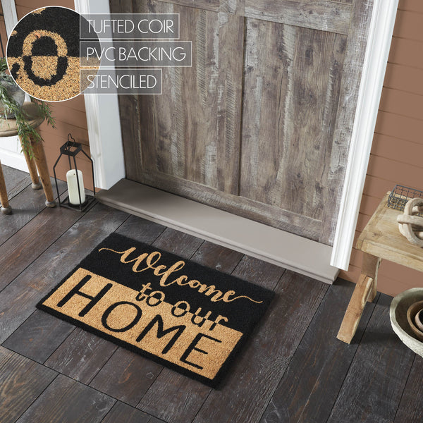 Welcome To Our Home Black Tan Coir Rug Rect 20x30