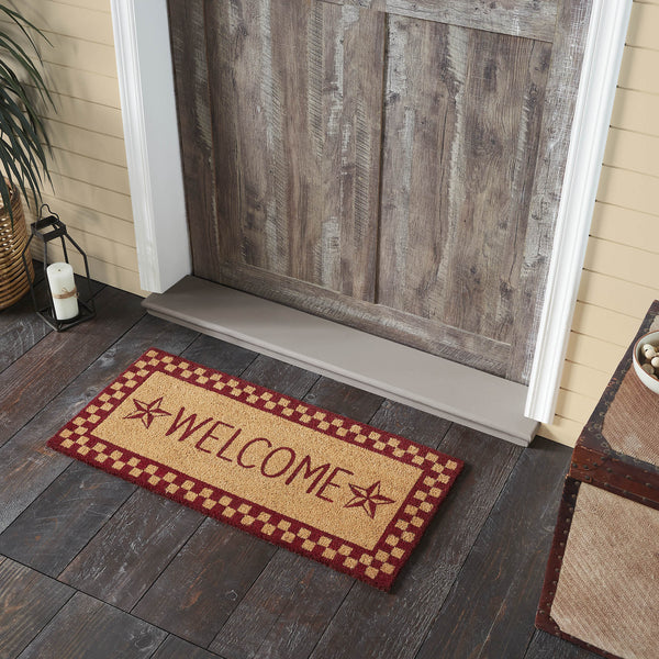 Burgundy Check Stars Coir Welcome Rug Rect 17x36
