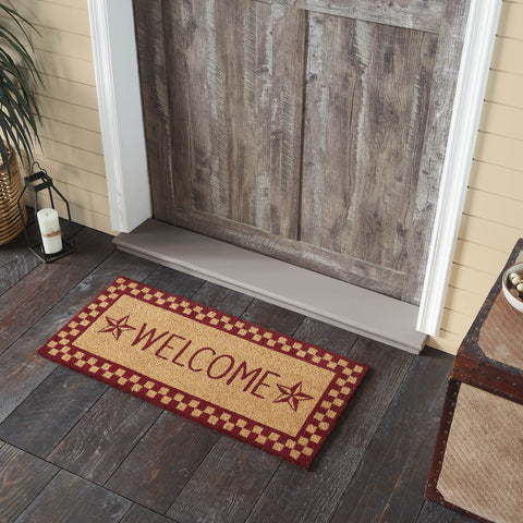 Burgundy Check Stars Coir Welcome Rug Rect 17x36