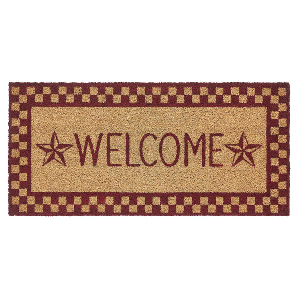 Burgundy Check Stars Coir Welcome Rug Rect 17x36