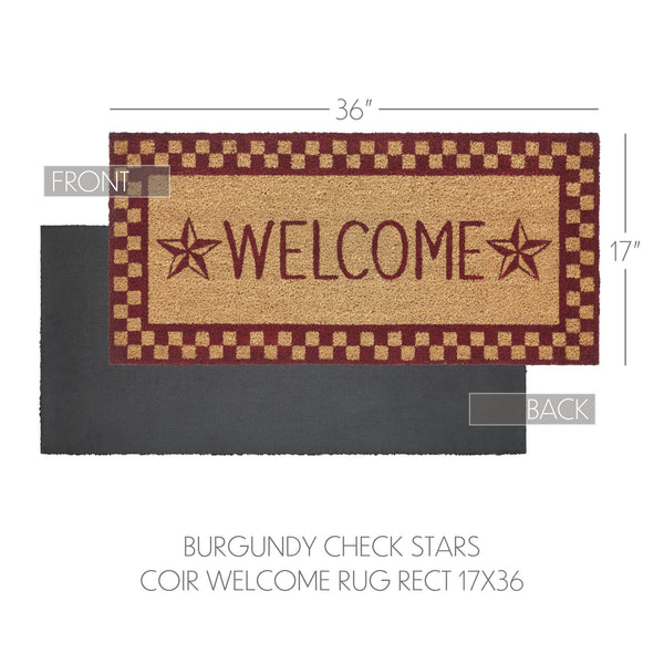 Burgundy Check Stars Coir Welcome Rug Rect 17x36