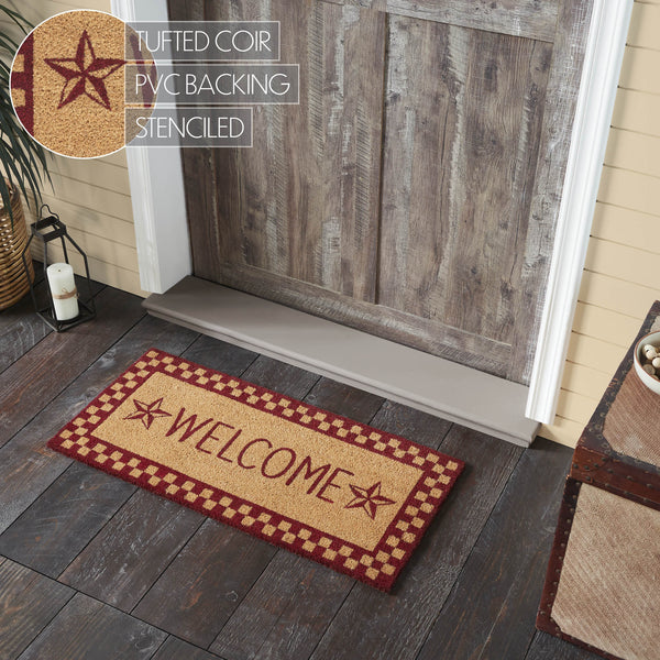 Burgundy Check Stars Coir Welcome Rug Rect 17x36