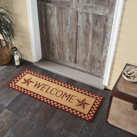Burgundy Check Stars Coir Welcome Rug Rect 17x48