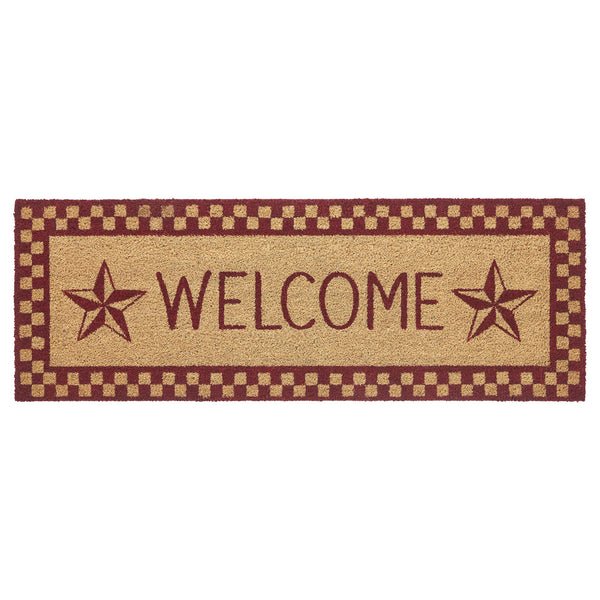 Burgundy Check Stars Coir Welcome Rug Rect 17x48