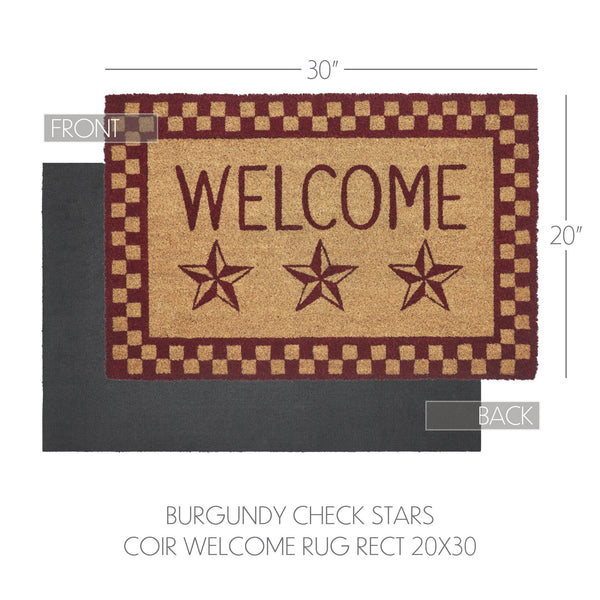 Burgundy Check Stars Coir Welcome Rug Rect 20x30