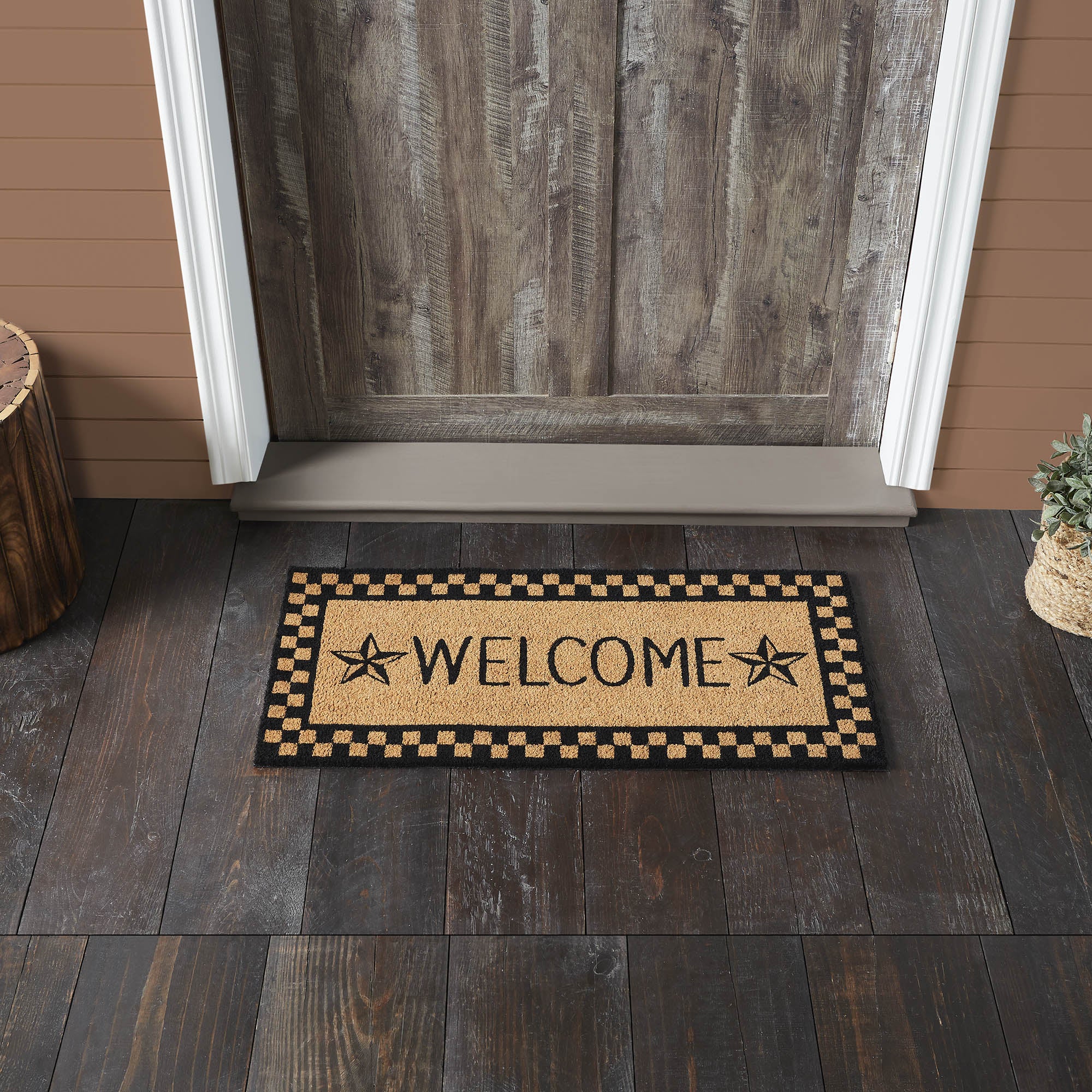 Welcome Rug Foot Black Check Stars Coir Welcome Rug Rect 17x36 - Allyson’s Place ...