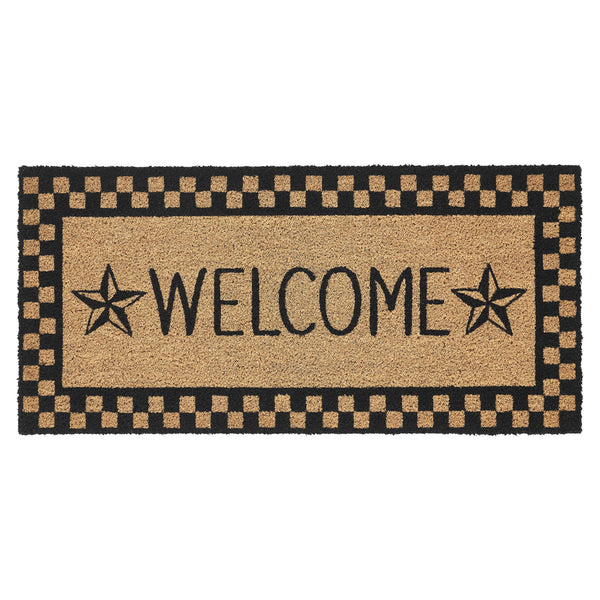 Black Check Stars Coir Welcome Rug Rect 17x36