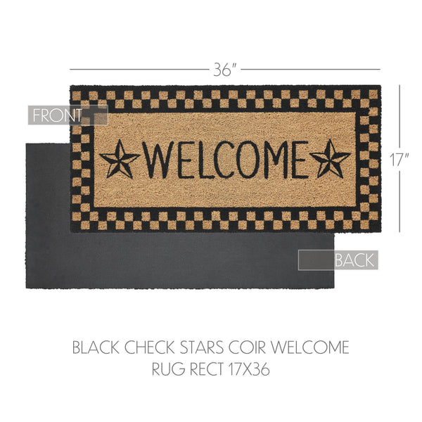 Black Check Stars Coir Welcome Rug Rect 17x36
