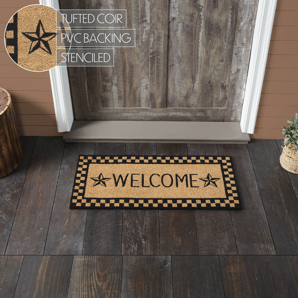 Black Check Stars Coir Welcome Rug Rect 17x36