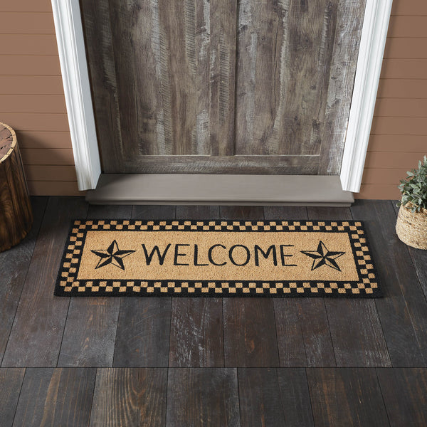 Black Check Stars Coir Welcome Rug Rect 17x48