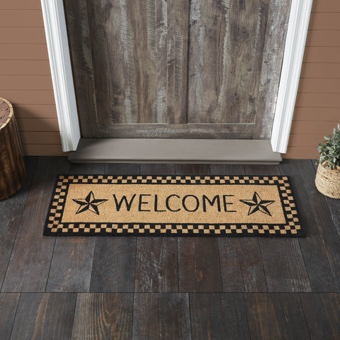 Black Check Stars Coir Welcome Rug Rect 17x48