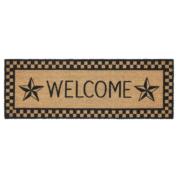 Black Check Stars Coir Welcome Rug Rect 17x48