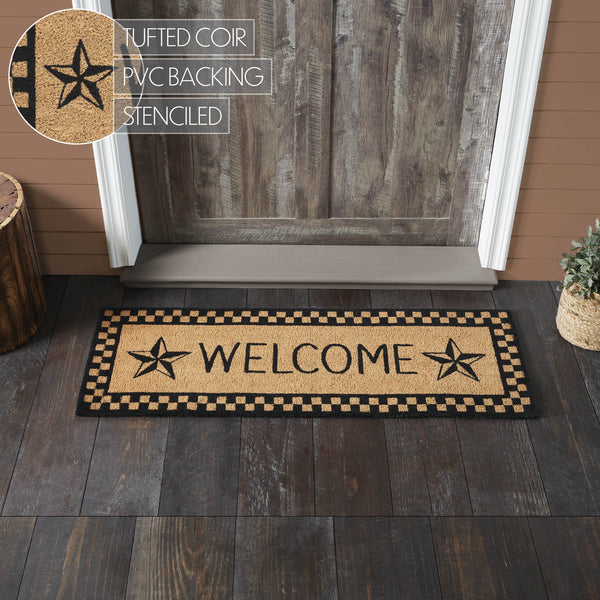 Black Check Stars Coir Welcome Rug Rect 17x48