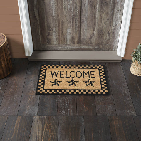 Black Check Stars Coir Welcome Rug Rect 20x30