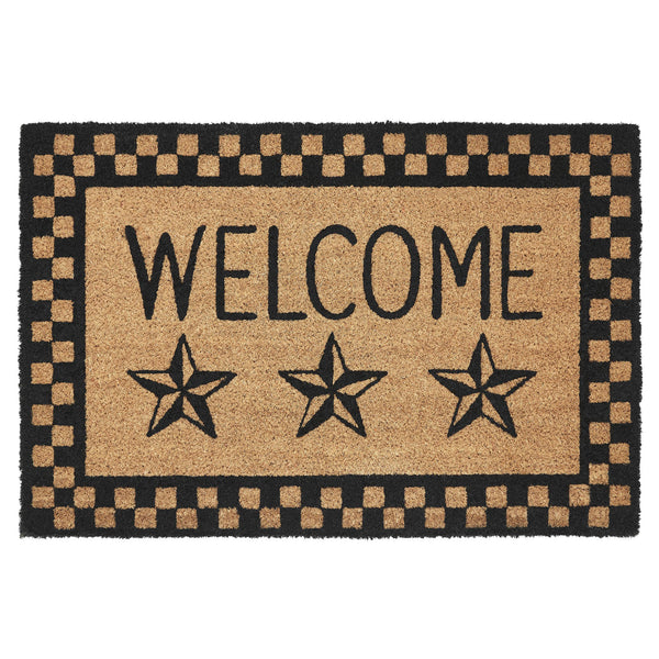 Black Check Stars Coir Welcome Rug Rect 20x30