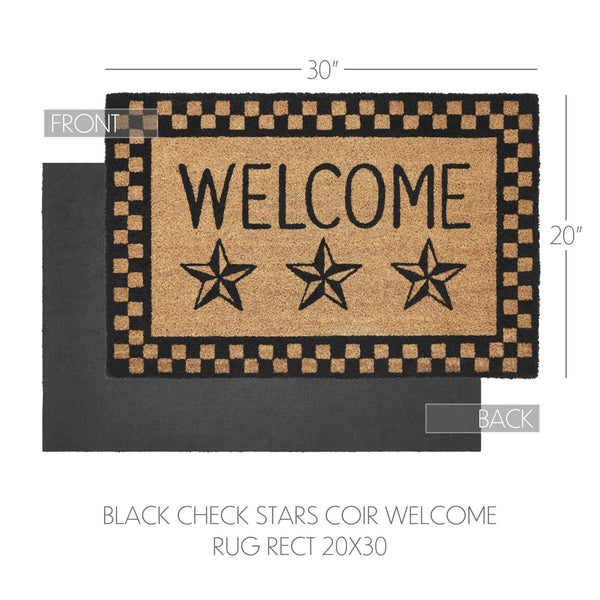 Black Check Stars Coir Welcome Rug Rect 20x30