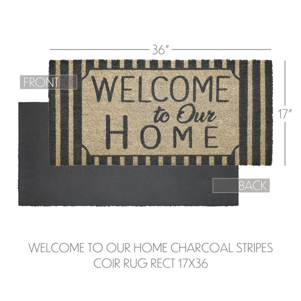 Welcome To Our Home Charcoal Stripes Coir Rug Rect 17x36