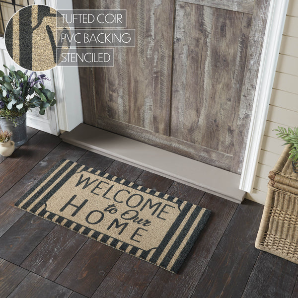 Welcome To Our Home Charcoal Stripes Coir Rug Rect 17x36
