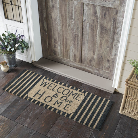 Welcome To Our Home Charcoal Stripes Coir Rug Rect 17x48