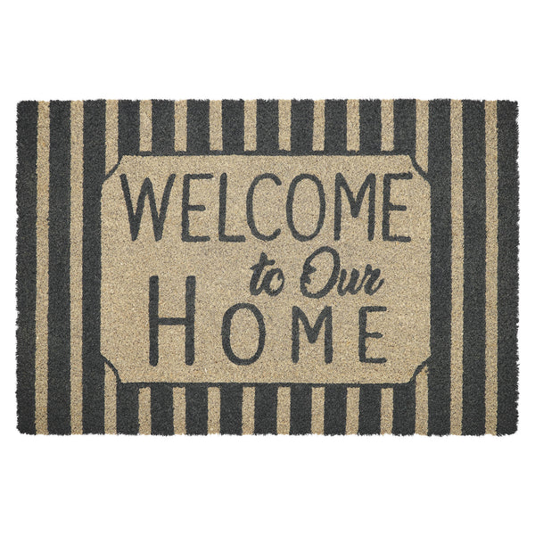 Welcome To Our Home Charcoal Stripes Coir Rug Rect 20x30