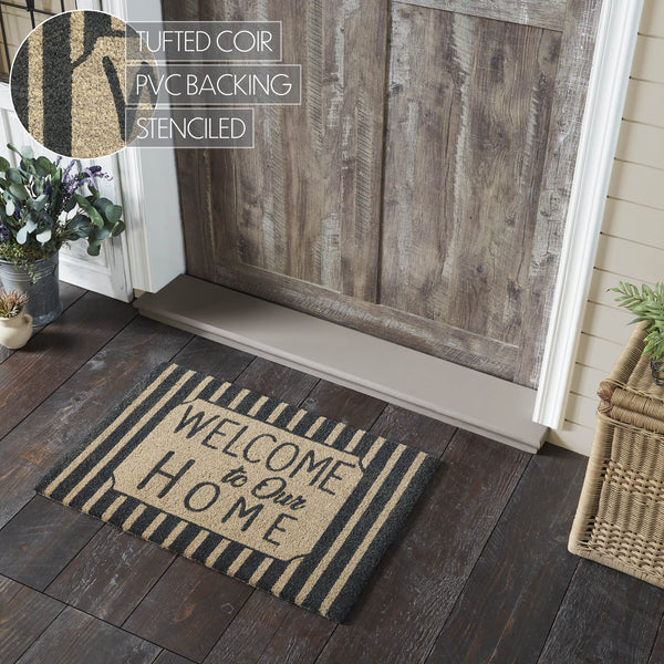 Welcome To Our Home Charcoal Stripes Coir Rug Rect 20x30