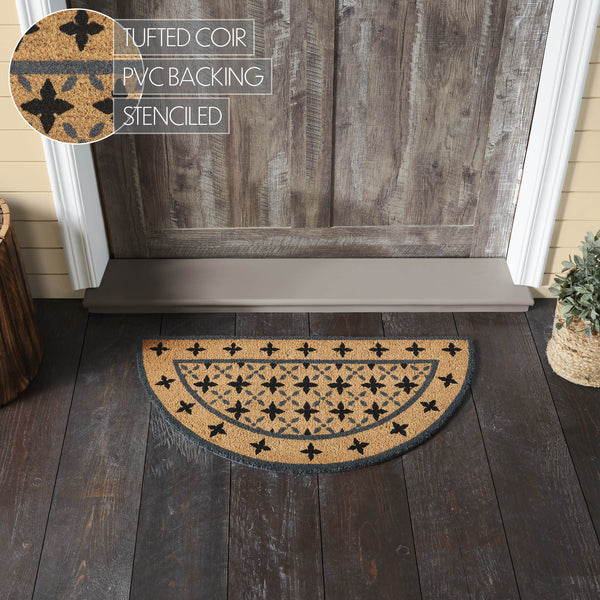 Charleston Mosaic Black Grey Coir Rug Half Circle 16.5x33