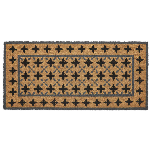 Charleston Mosaic Black Grey Coir Rug Rect 17x36