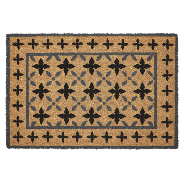 Charleston Mosaic Black Grey Coir Rug Rect 20x30