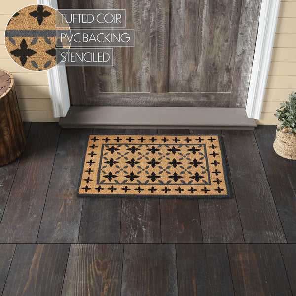 Charleston Mosaic Black Grey Coir Rug Rect 20x30