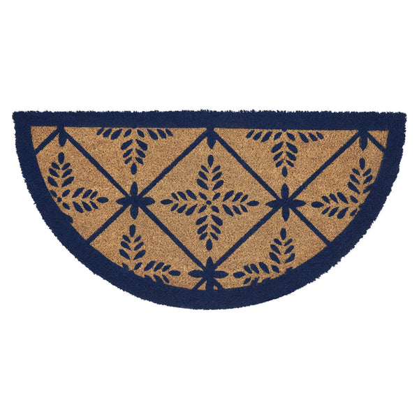 Charleston Mosaic Blue Coir Rug Half Circle 16.5x33