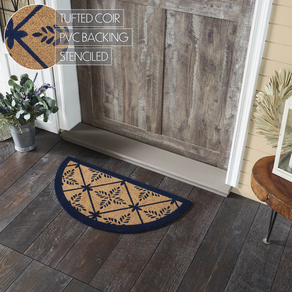 Charleston Mosaic Blue Coir Rug Half Circle 16.5x33