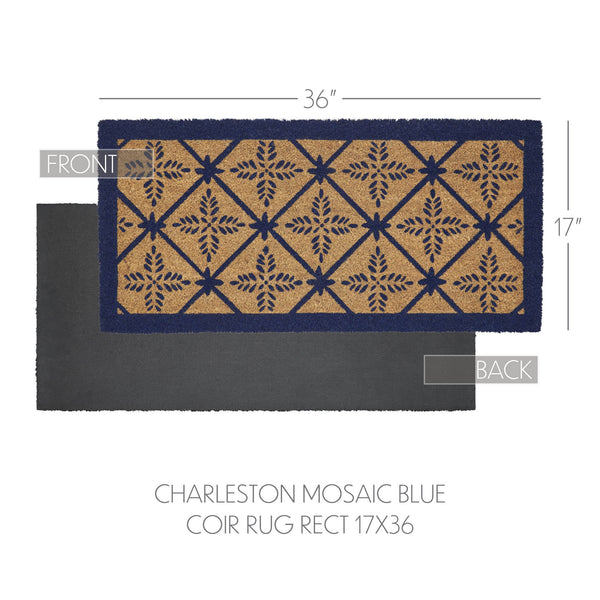 Charleston Mosaic Blue Coir Rug Rect 17x36